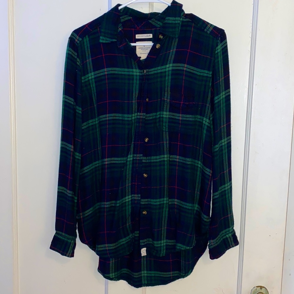 navy and green oversized flannel